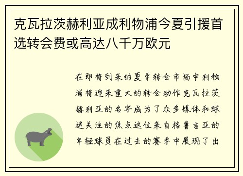 克瓦拉茨赫利亚成利物浦今夏引援首选转会费或高达八千万欧元 克瓦拉茨赫利亚成利物浦今夏引援首选转会费或高达八千万欧元